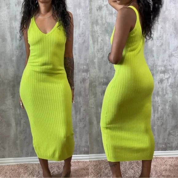 Lime Green Knit Midi Dress
